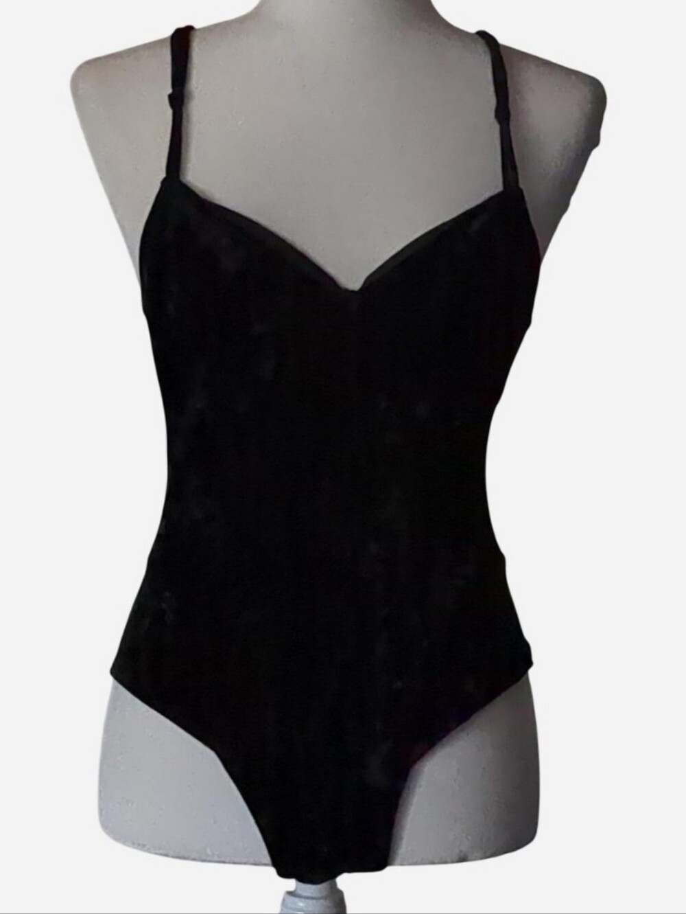 🌟 VINTAGE Victoria's Secret Black Velvet Teddy Bodysuit 34B💎